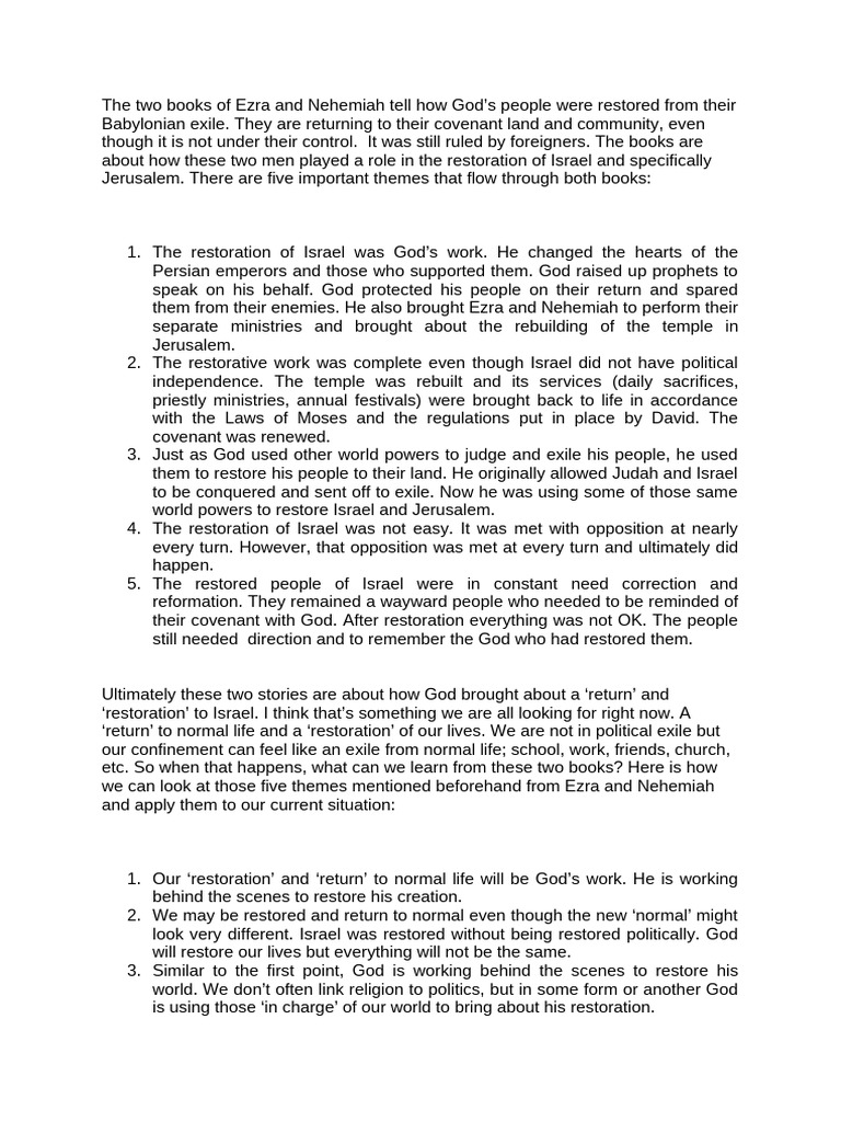 Restoration Themes in Ezra and Nehemiah | PDF | Torah | Ancient Israel ...