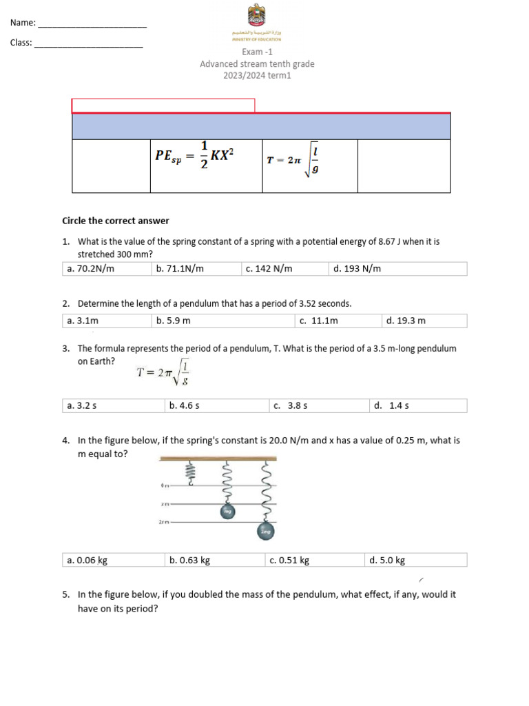 Physics Exam: Waves & Vibrations | PDF | Oscillation | Frequency