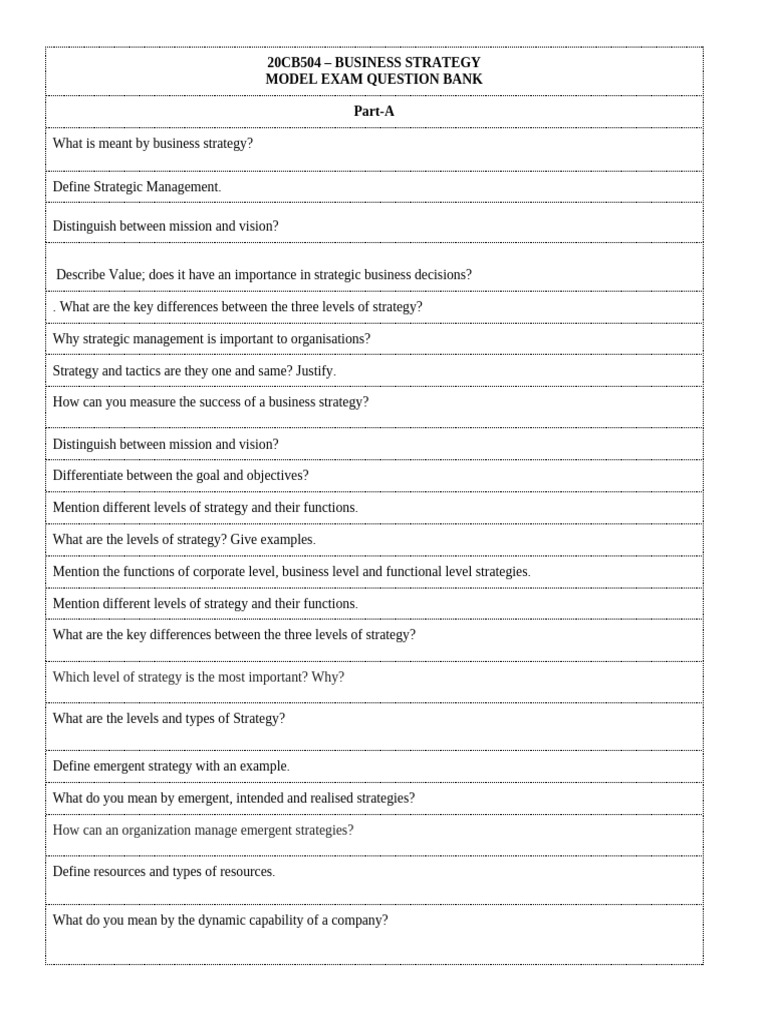 20CB504 Model Question Bank | PDF | Strategic Management | Competitive ...