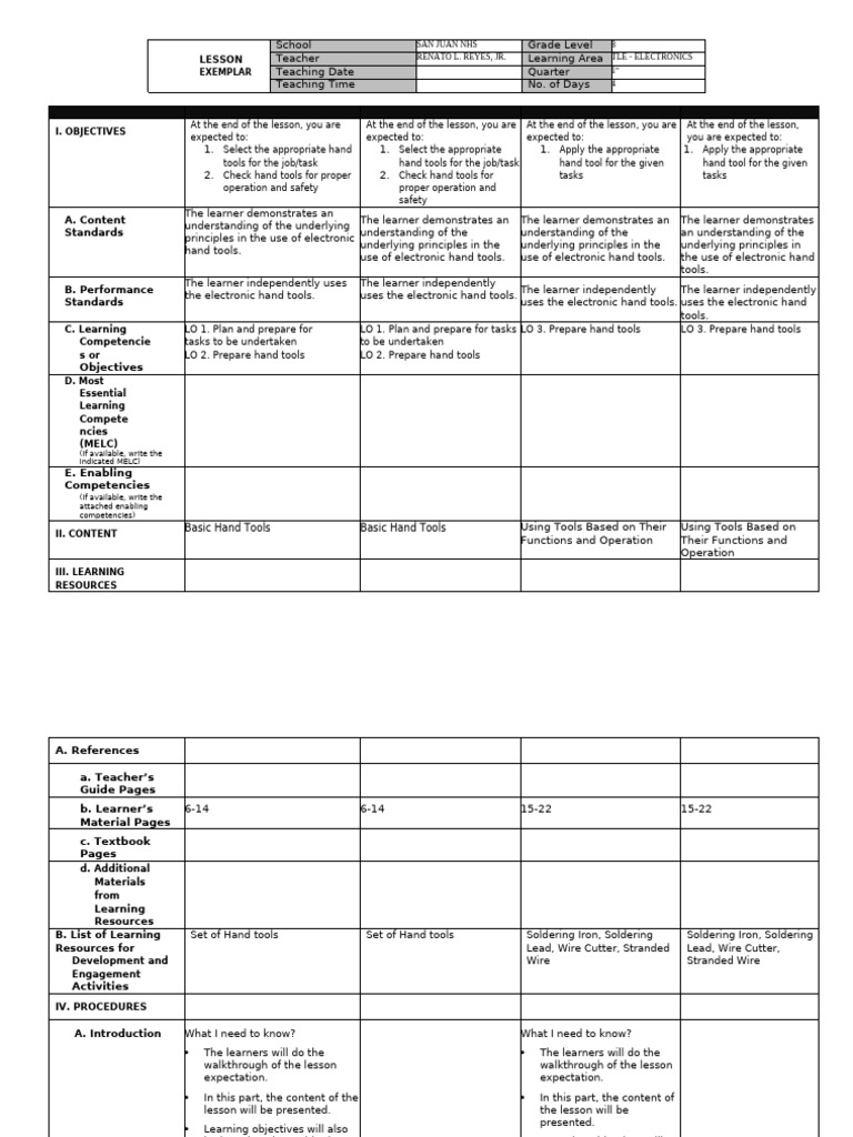 01 Week TLE 8 - Electronics Lesson Exemplar | PDF | Cognition ...