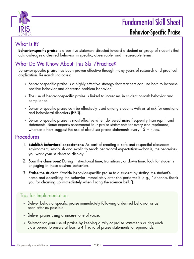 Effective Behavior-Specific Praise Strategies | PDF | Social Psychology ...