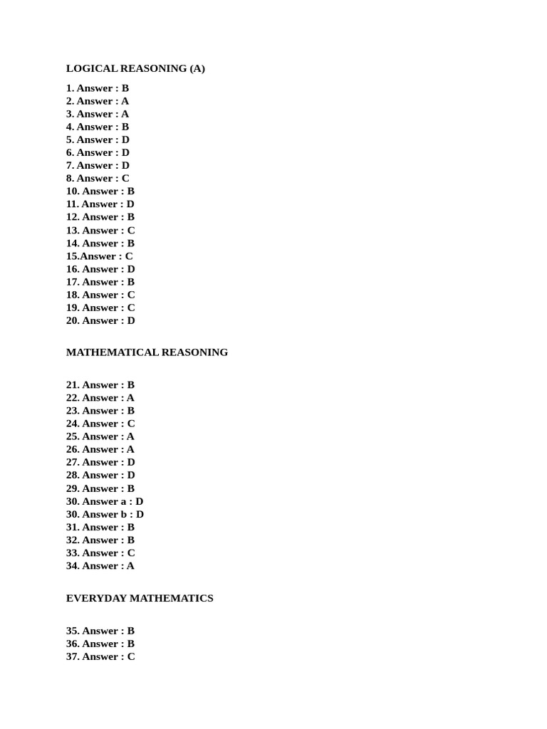 Answers Verification for Reasoning Tests | PDF | Logic | Mathematics