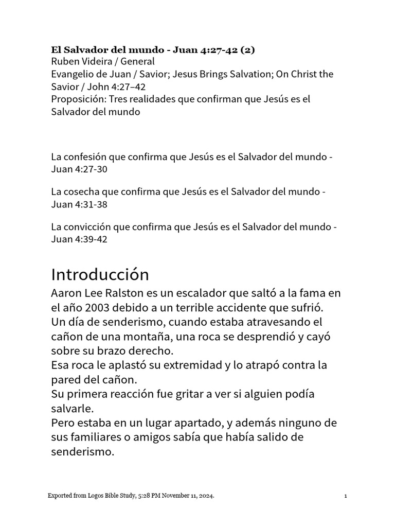 Jesús: El Salvador del Mundo en Juan 4 | PDF | Cristo (título) | Jesús