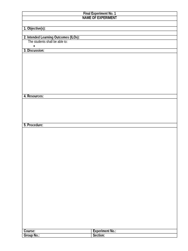 Lab Manual Format for Experiments | PDF | Experiment | Behavior ...