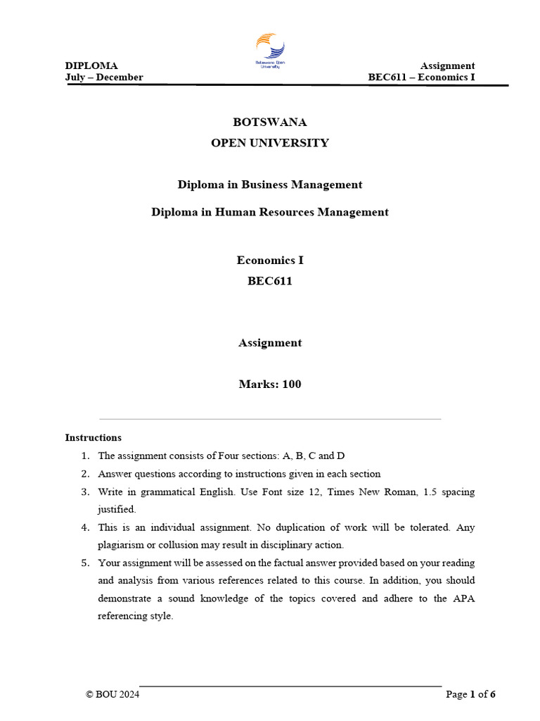 Economics I Diploma Assignment | PDF | Economics | Supply And Demand