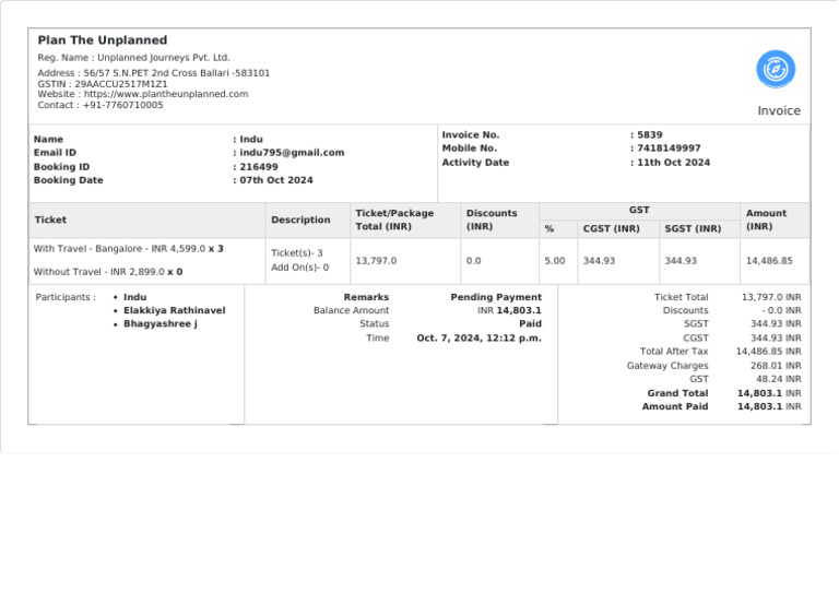 Invoice for Unplanned Journeys Booking | PDF | Trade | Sales