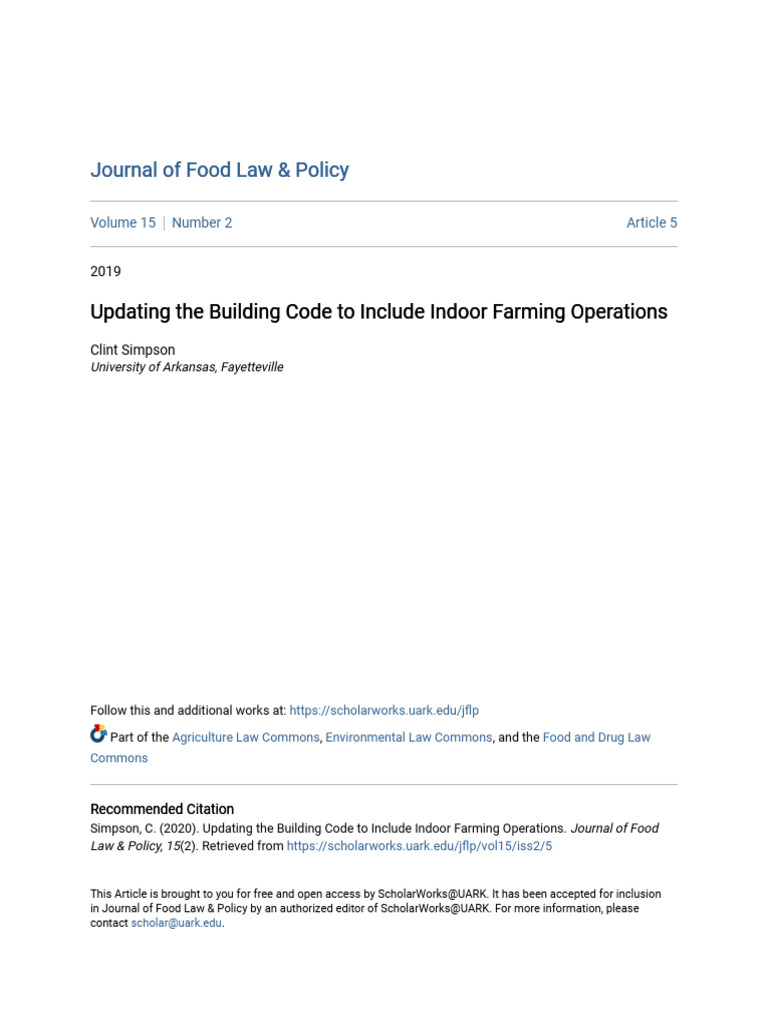 Updating The Building Code To Include Indoor Farming Operations | PDF ...