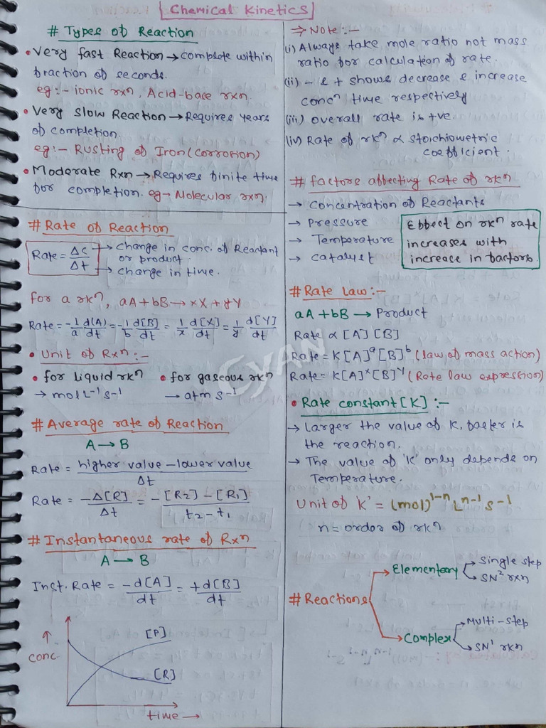 Chemical Kinetics Short Notes | PDF