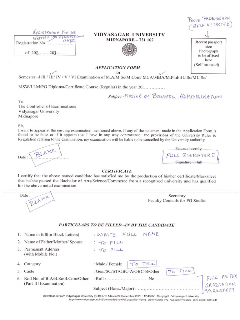 3rd Semester Exam Form - Demo | PDF