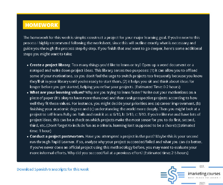 Project-Based Learning Homework Guide | PDF