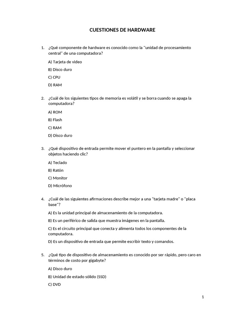 Cuestiones de Hardware para Preparar El Examen | PDF | Hardware de la ...