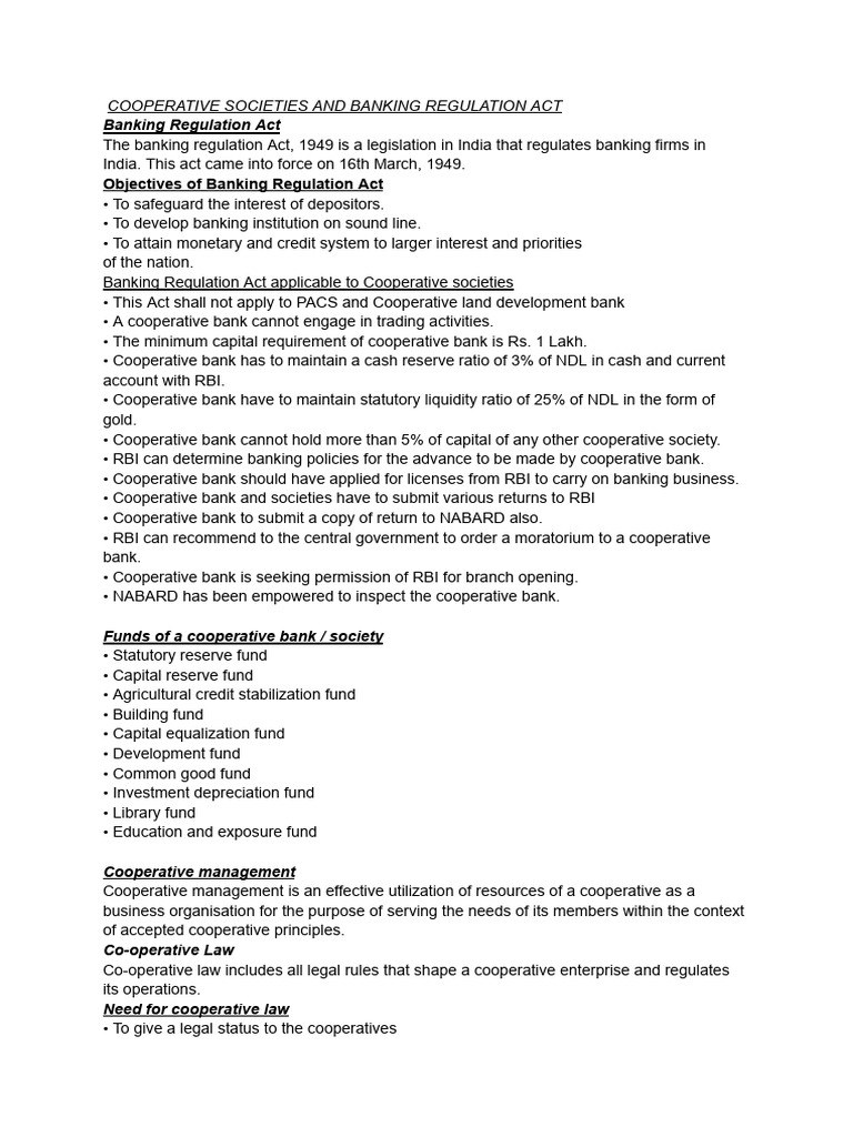 5th Module Cooperative Soceties and Banking Regulation Act | PDF ...