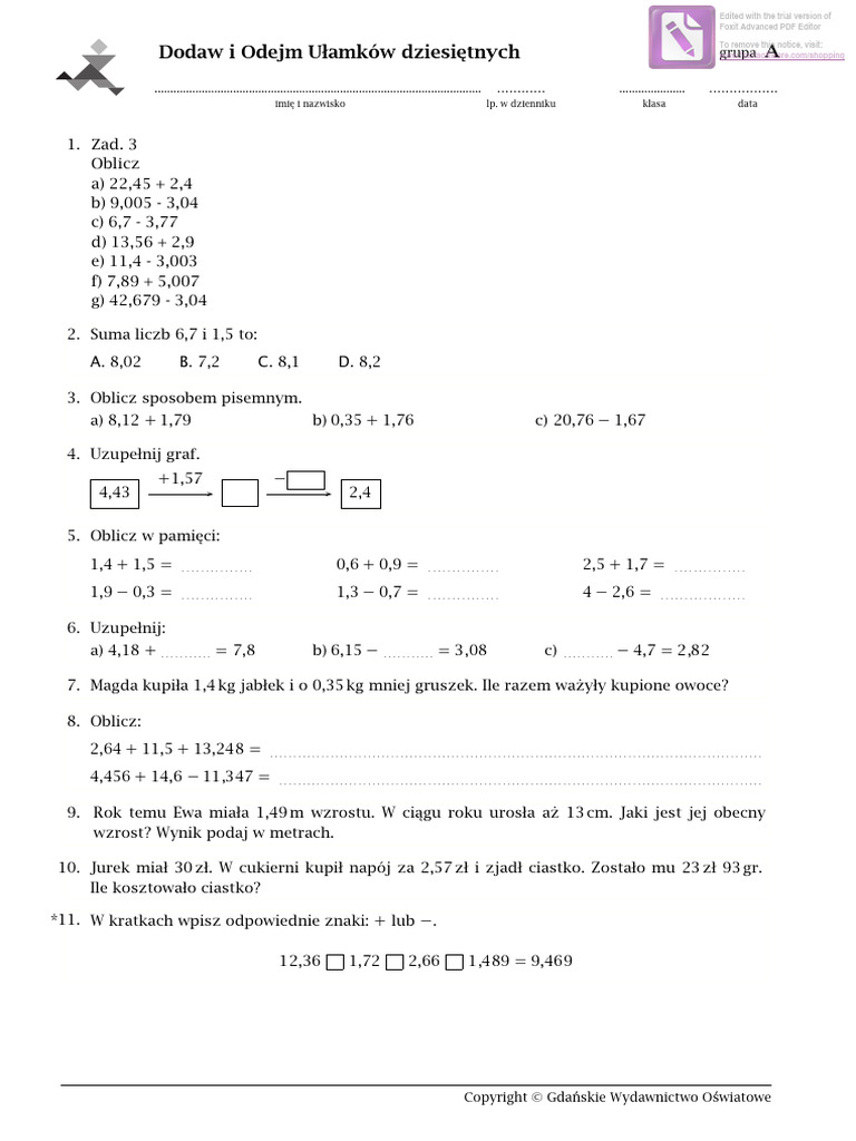 dodawanie-i-odejmowanie-ulamkow-dziesietnych-test-pdf