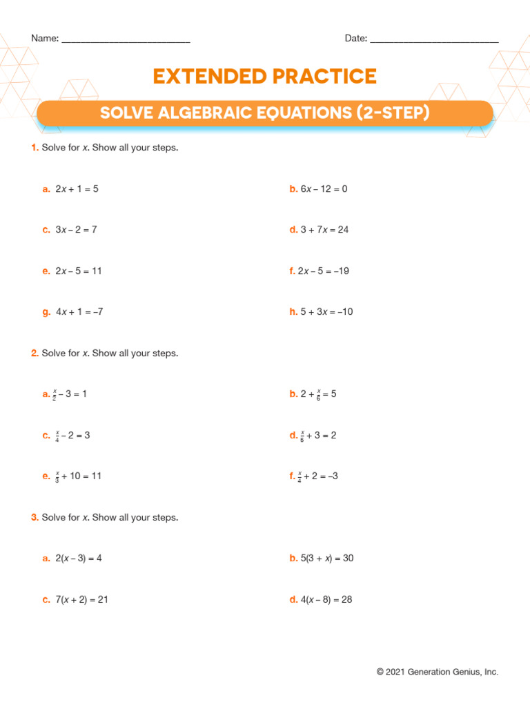 GG Solve Algebraic Equations 2 Step Practice1 | PDF | Computers