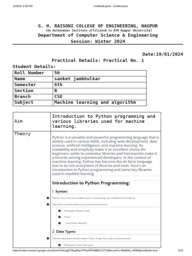 B-56 Sanket Jambhulkar MLA-1 | PDF | Python (Programming Language ...