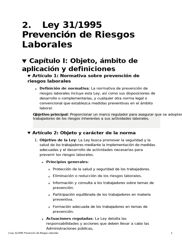 2.ley 311995 Prevencin de Riesgos Laborales | PDF | Derecho laboral ...