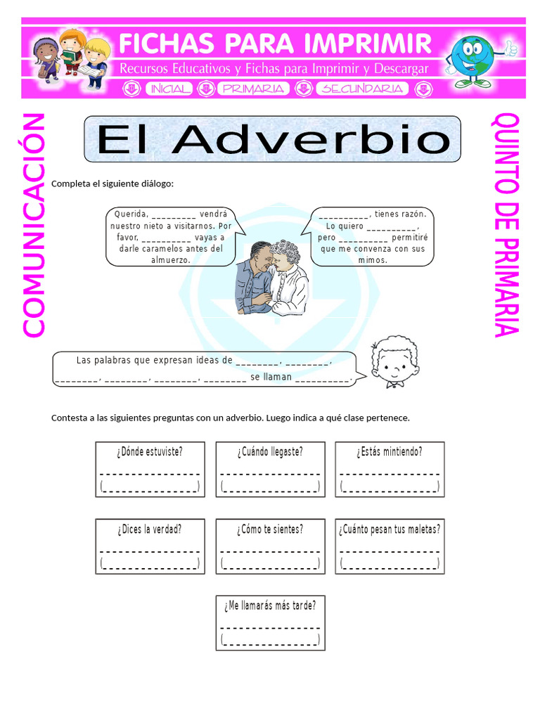 Ejercicios de Adverbios para 5° Primaria | PDF