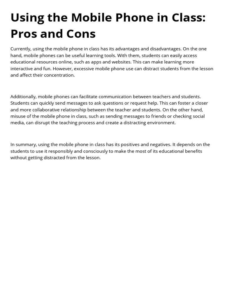 Mobile Phones In Class Pros Cons PDF Career Growth Social 