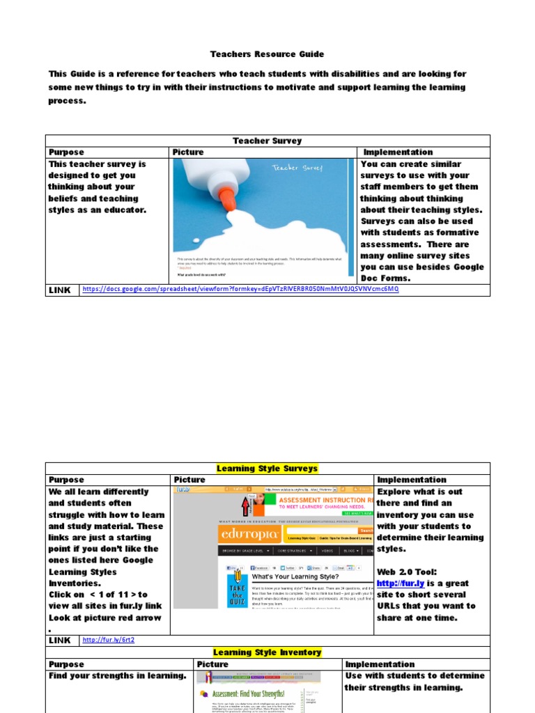 Teachers Resource Guide PDF PDF Learning Styles Motivation