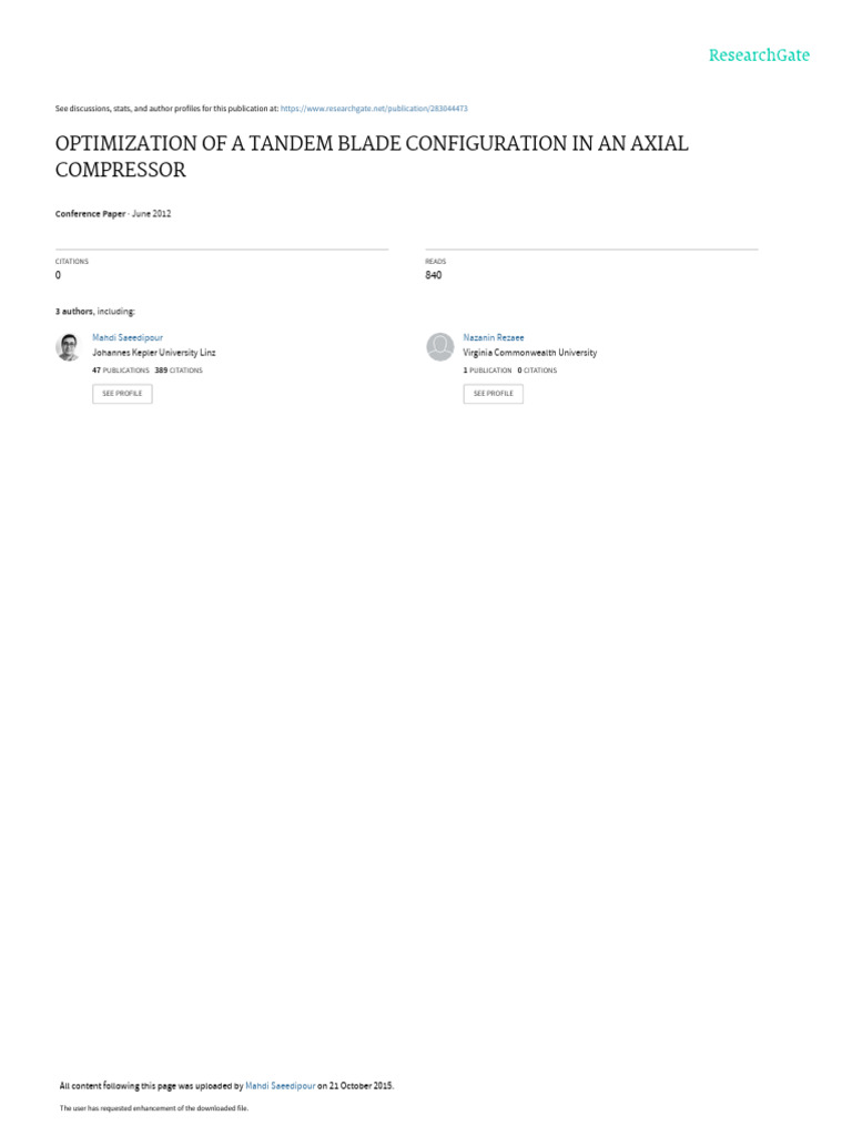 Optimization of A Tandem Blade Configuration in An Axial Compressor ...