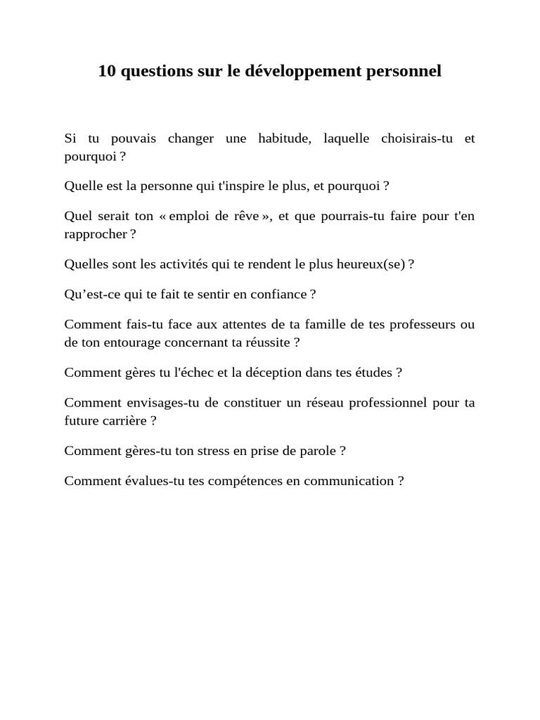 10 Questions sur le Développement Personnel | PDF | Développement ...