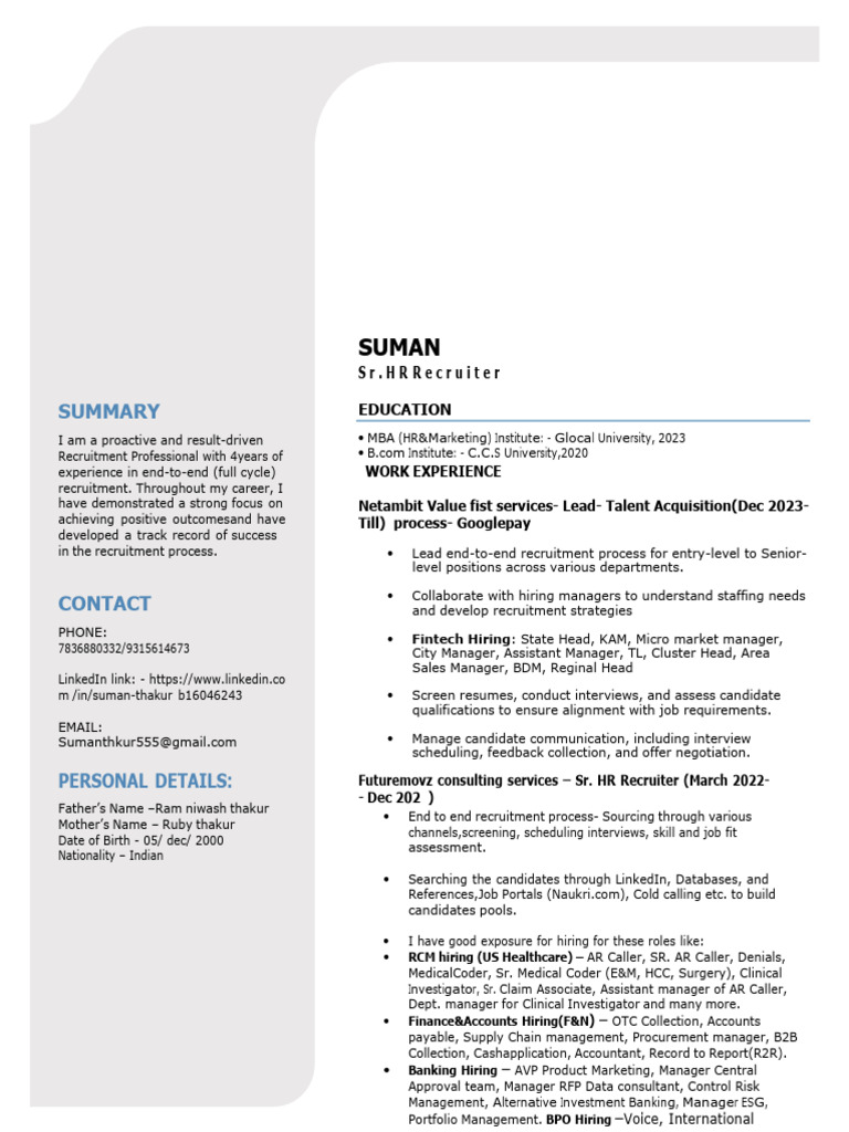 Lead Talent Acquisition Suman | PDF | Recruitment | Business