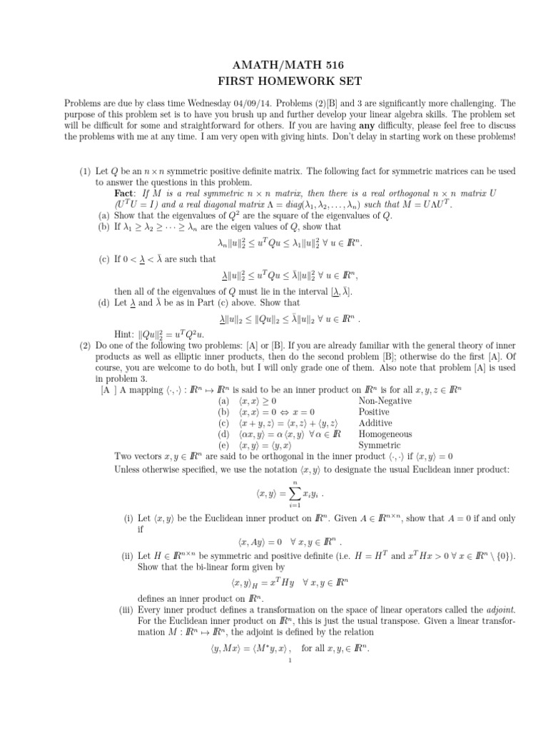 Amath/Math 516 First Homework Set | PDF | Matrix (Mathematics ...
