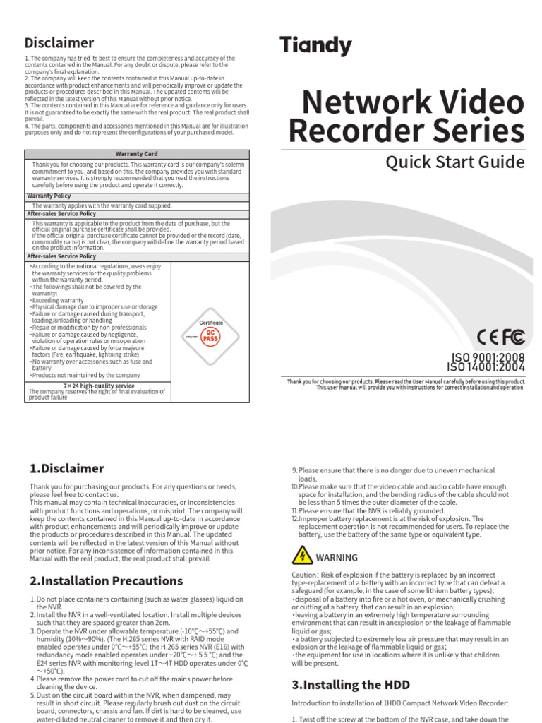 Network Video Recorder Series Quick Start Guide V1.1 | PDF | Hard Disk ...