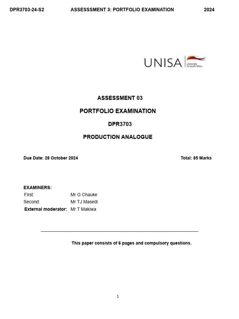 DPR3703 Portfolio Examination Guidelines | PDF | Educational Assessment