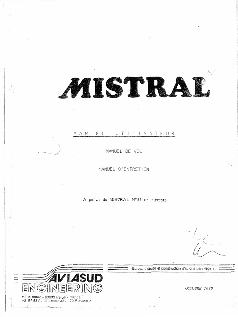 Manuel d'utilisation Mistral 38 | PDF | Vol | Avion