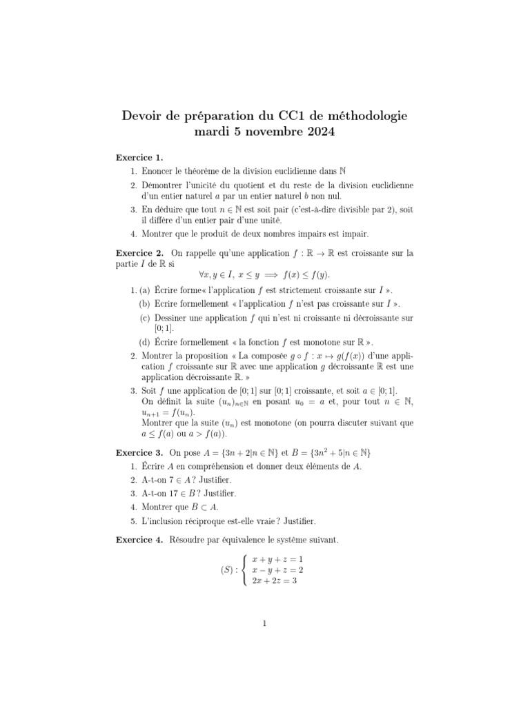 CC1 Preparation | PDF | Fonction monotone | Inclusion (mathématiques)