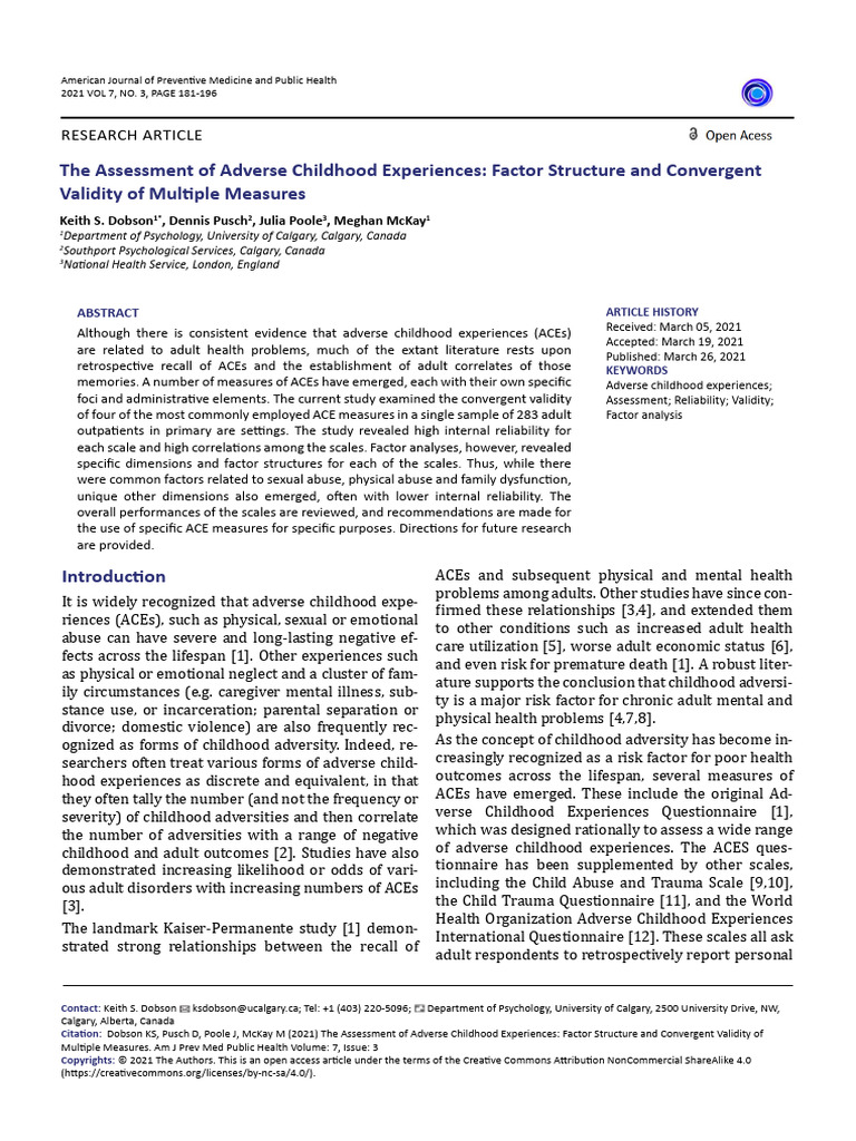 The Assessment of Adverse Childhood Expe | PDF | Child Abuse ...