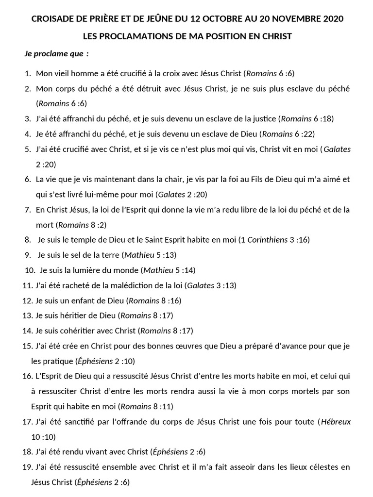 Proclamations de ma position en Christ | PDF | Épître aux Romains | Jésus