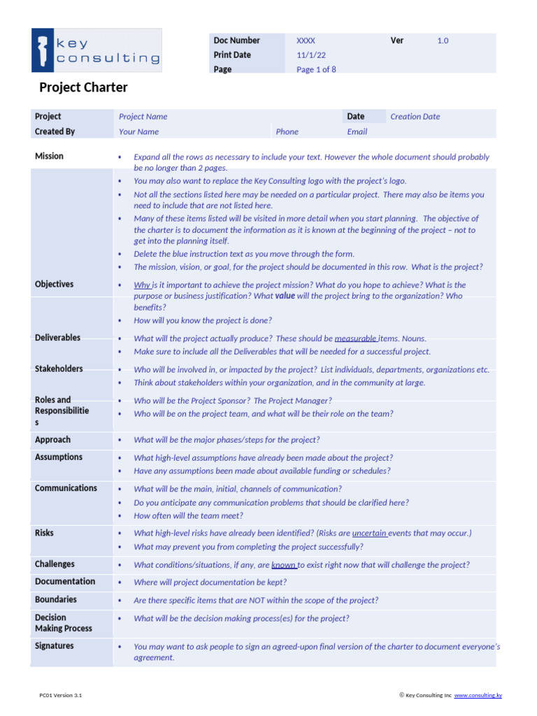 Project Charter Template Guide | PDF | Microsoft Office | Microsoft
