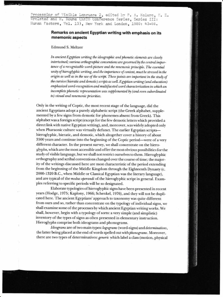 Mnemonic Aspects of Egyptian Writing | PDF | Egyptian Hieroglyphs ...