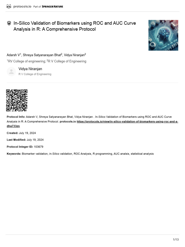 In Silico Validation of Biomarkers Using Roc and A dhg733zn | PDF ...