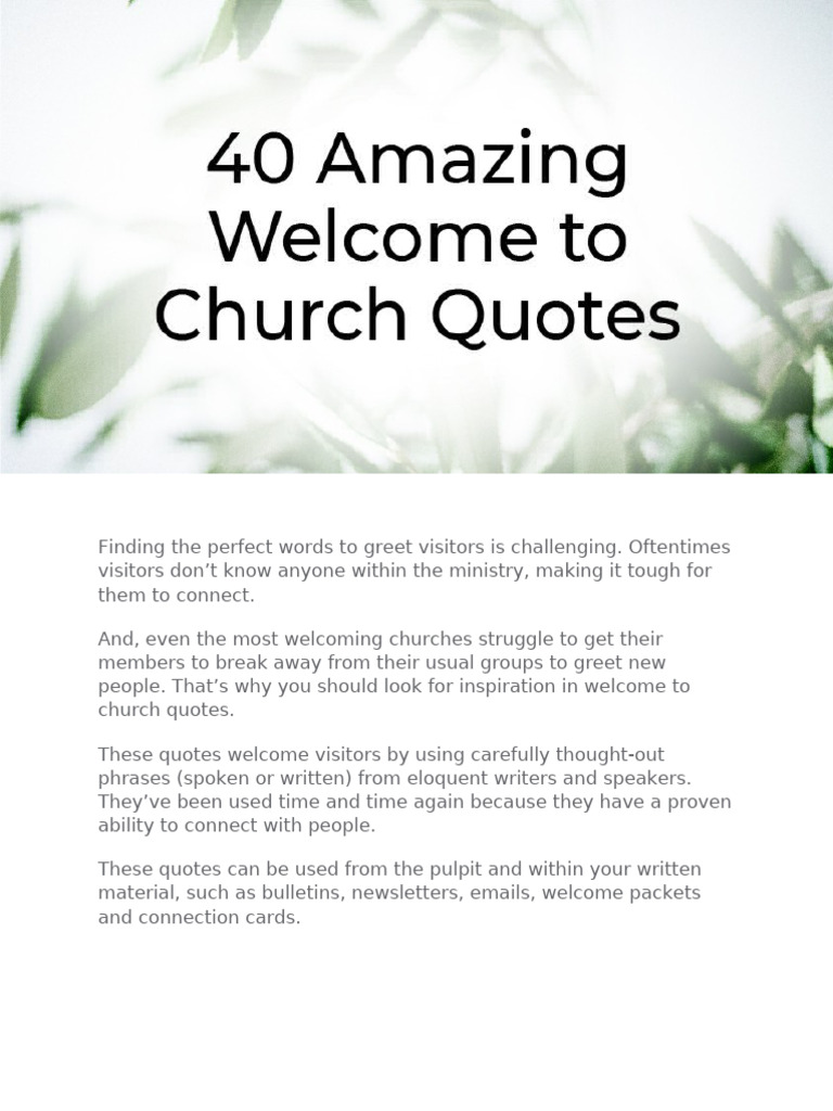 Inspiring Quotes to Welcome Church Visitors | PDF | Religious Belief ...