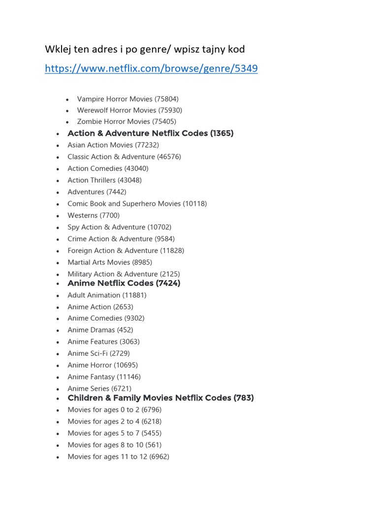 Netflix Horror Movie Codes Guide | PDF | Horror Films | Action Films