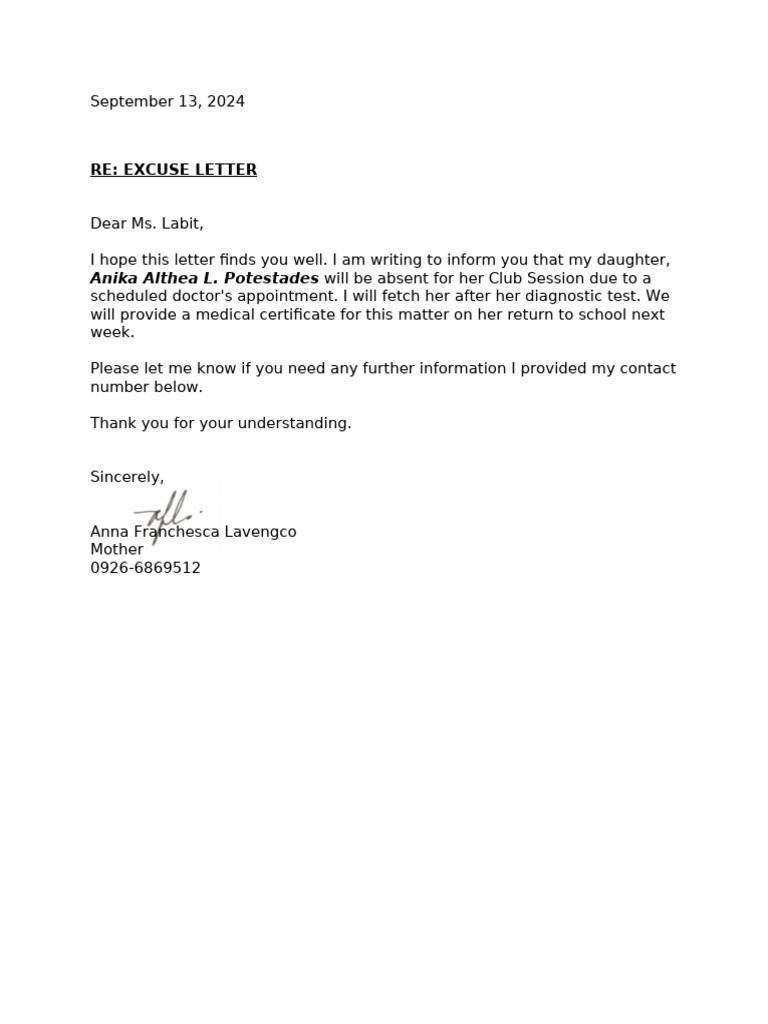 Excuse Letter | PDF