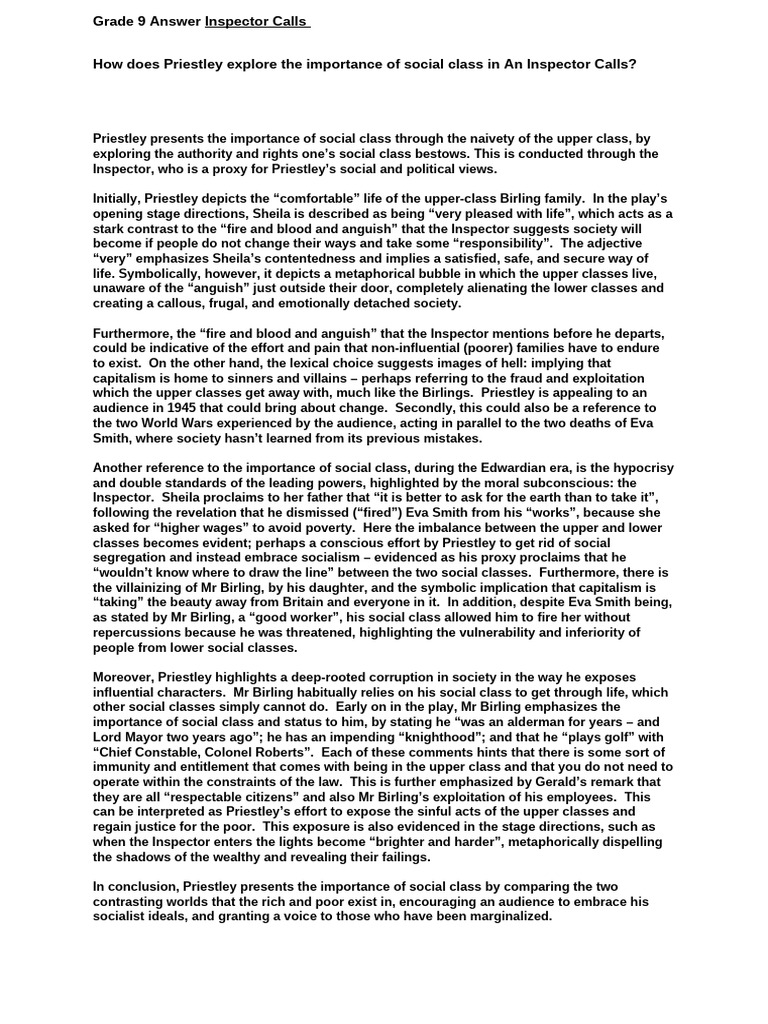 Inspector Calls Social Class Qs | PDF