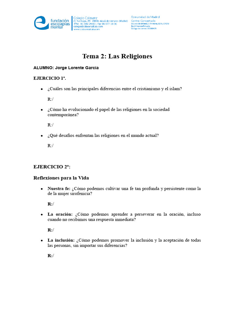TM 2 Ejercicios ¿Qué Son Las Religiones | PDF | Filosofía | Religión y ...