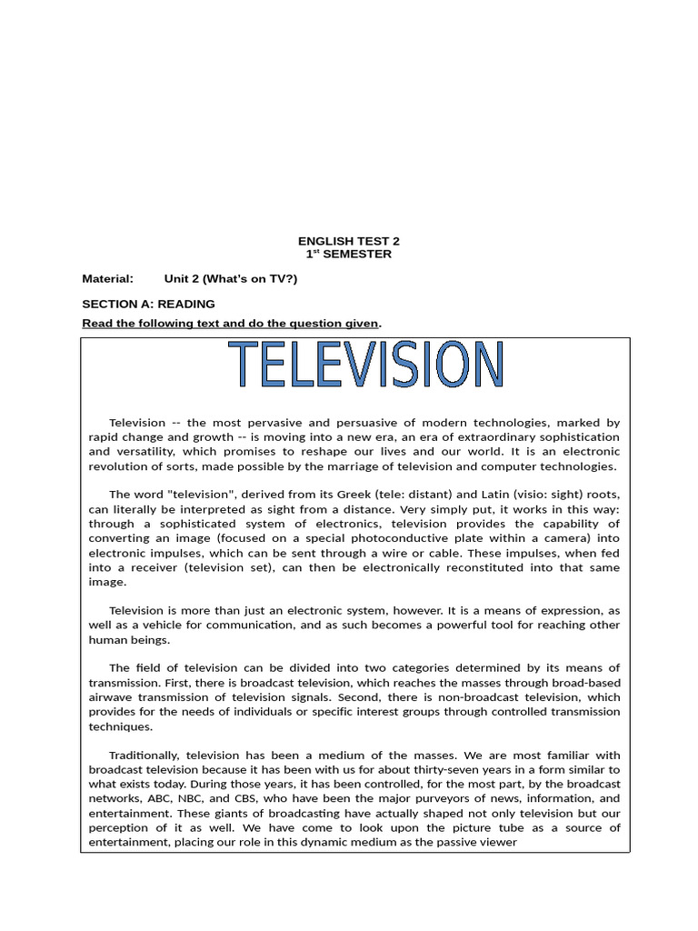 English 5 Test 2 Pdf Broadcasting Television