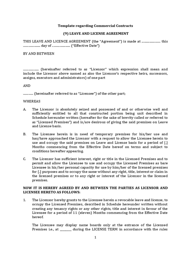 Temp Leave and License KCO | PDF | License | Landlord