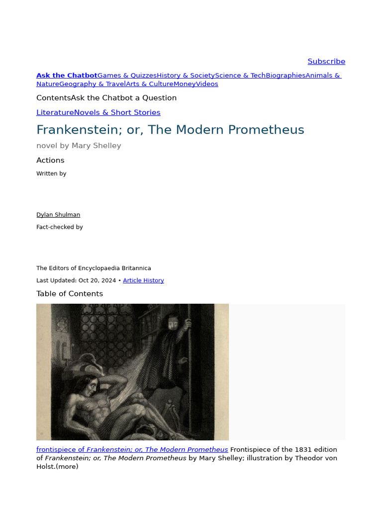 Mary Shelley's Frankenstein Overview | PDF | Frankenstein | Mary Shelley