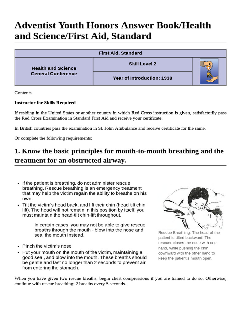 Adventist Youth Honors Answer Book Health and Science First Aid ...