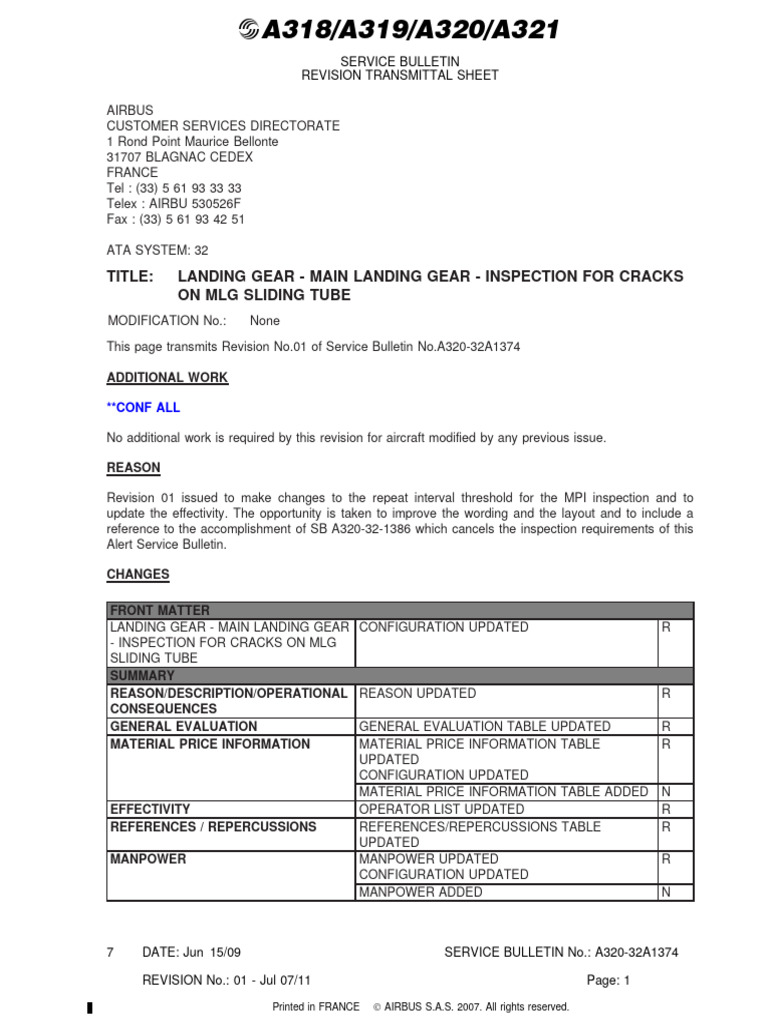 Title: Landing Gear - Main Landing Gear - Inspection For Cracks On MLG ...