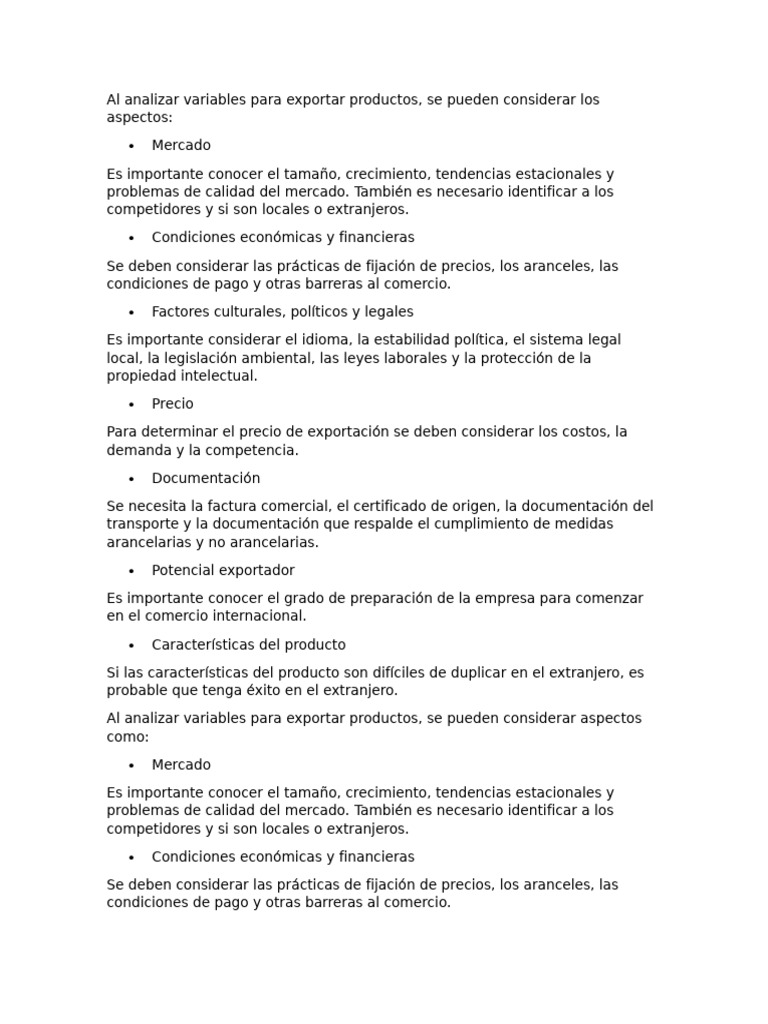 Variables Clave para Exportar Productos | PDF | Mercado (economía ...