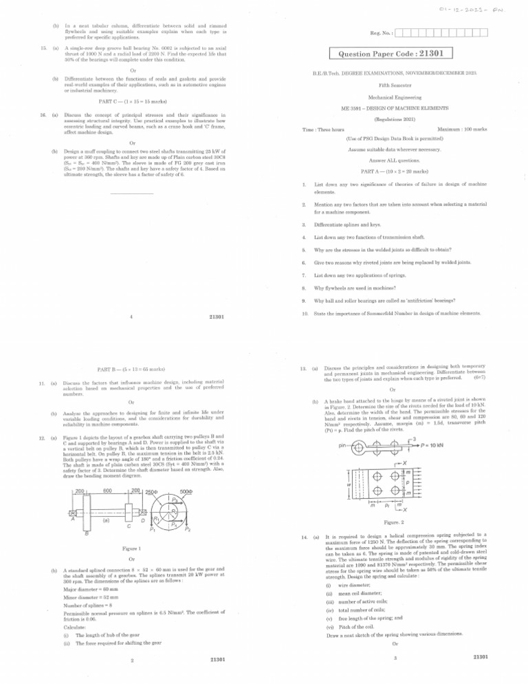 ME3591 - Design of Machine Elements - R-2021 - 2023 Nov | PDF