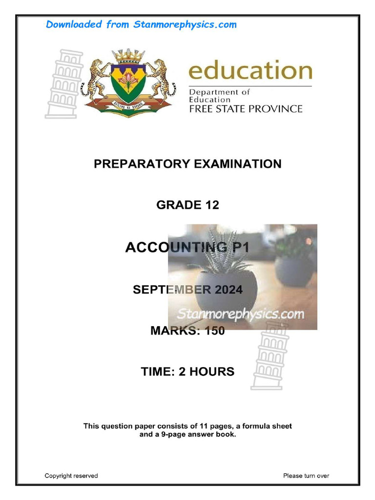 Accounting Grade 12 September 2024 P1 and Memo | PDF