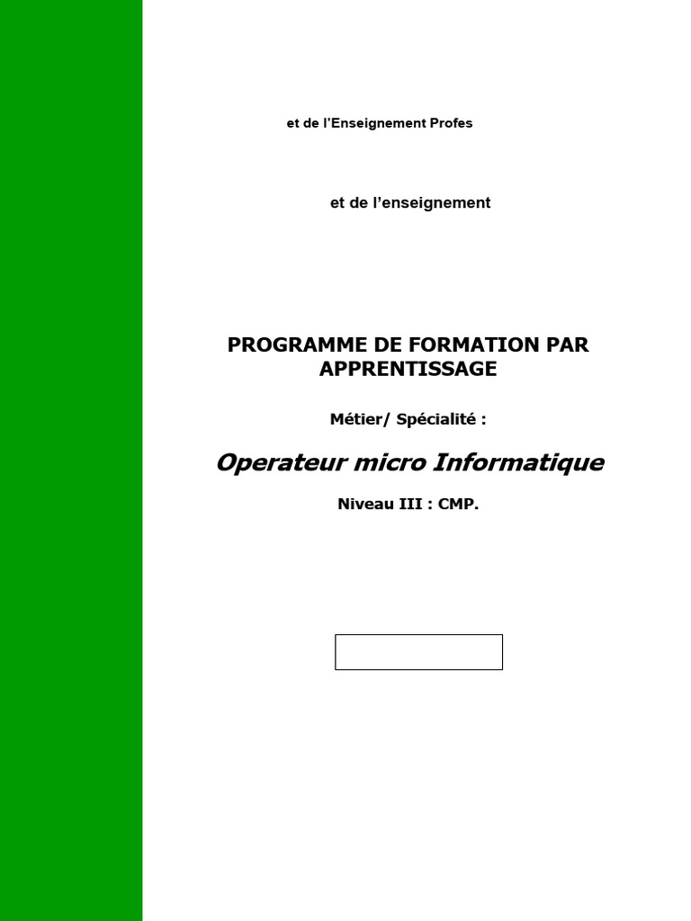 Programme de Formation Opérateur Micro-Informatique | PDF | Pédagogie ...